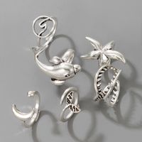 Nihaojewelry Jewelry Wholesale Silver Moon Fishtail Dolphin Teeth Starfish Ring Set sku image 1