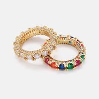 Fashion Style Gold-plated Colorful Zircon Copper Ring main image 4