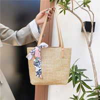 Fashion Bows Large-capacity Shoulder Straw Woven Bag Wholesale main image 6