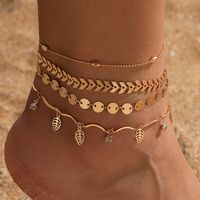 Wholesale Jewelry Simple Triangle Arrow Disc Hollow Leaf Anklet 4-piece Set Nihaojewelry main image 1