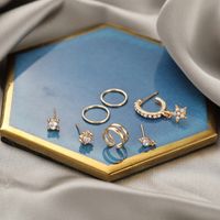 Wholesale Jewelry Retro Full Diamond Five-pointed Star C-shaped Earrings Nihaojewelry main image 4