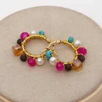 Nihaojewelry Bohemian Crystal Pearl Hoop Earrings Wholesale Jewelry main image 5