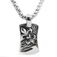 Nihaojewelry Stainless Steel Carve Flower Square Tag Necklace Pendants Wholesale Jewelry main image 1