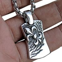 Nihaojewelry Stainless Steel Carve Flower Square Tag Necklace Pendants Wholesale Jewelry main image 5