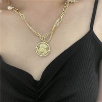 Nihaojewelry Metal Diamond Pearl Coin Pendant Double Layered Necklace Wholesale Jewelry main image 3