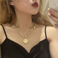 Nihaojewelry Metal Diamond Pearl Coin Pendant Double Layered Necklace Wholesale Jewelry main image 4