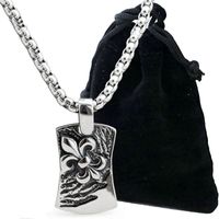 Nihaojewelry Stainless Steel Carve Flower Square Tag Necklace Pendants Wholesale Jewelry sku image 1