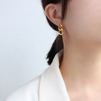 Wholesale Jewelry Fashion Thick Chain Tassel Titanium Steel Earrings Nihaojewelry sku image 1