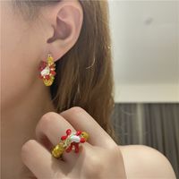 Wholesale Jewelry Retro Color Drip Glaze Flower Ring Earrings Set Nihaojewelry sku image 2