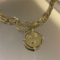 Nihaojewelry Metal Diamond Pearl Coin Pendant Double Layered Necklace Wholesale Jewelry sku image 1