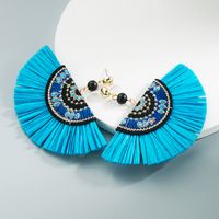 Wholesale Jewelry Bohemian Fabric Inlaid Pearl Fan-shaped Tassel Earrings Nihaojewelry sku image 2