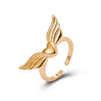 Wholesale Jewelry Retro Angel Wings Heart-shape Copper Open Ring Nihaojewelry sku image 2