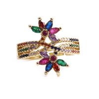 Wholesale Jewelry Fashion Rainbow Leaf Copper Micro-inlaid Zirconium Ring Nihaojewelry sku image 1
