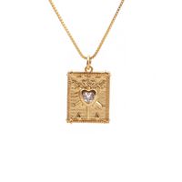 Nihaojewelry Copper Plated Gold Rectangular Heart Palm Demon Eye Necklace Wholesale Jewelry sku image 1