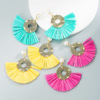 Vente En Gros Bijoux Boucles D&#39;oreilles À Franges En Raphia Rétro En Forme D&#39;éventail Nihaojewelry main image 1