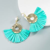 Vente En Gros Bijoux Boucles D&#39;oreilles À Franges En Raphia Rétro En Forme D&#39;éventail Nihaojewelry main image 4