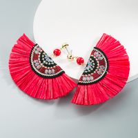 Wholesale Jewelry Bohemian Fabric Inlaid Pearl Fan-shaped Tassel Earrings Nihaojewelry main image 4