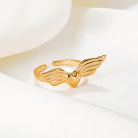 Wholesale Jewelry Retro Angel Wings Heart-shape Copper Open Ring Nihaojewelry main image 4