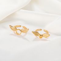 Wholesale Jewelry Retro Angel Wings Heart-shape Copper Open Ring Nihaojewelry main image 5