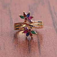 Wholesale Jewelry Fashion Rainbow Leaf Copper Micro-inlaid Zirconium Ring Nihaojewelry main image 4