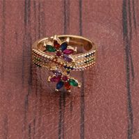 Wholesale Jewelry Fashion Rainbow Leaf Copper Micro-inlaid Zirconium Ring Nihaojewelry main image 5