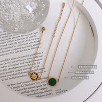 Wholesale Jewelry Emerald Pendant Titanium Steel Necklace Bracelet Set Nihaojewelry main image 3