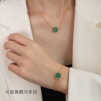 Großhandel Schmuck Smaragd Anhänger Titan Stahl Halskette Armband Set Nihaojewelry main image 4