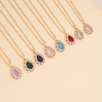 Fashion Multicolor Full Diamond Water Drop Copper Necklace Wholesale main image 3