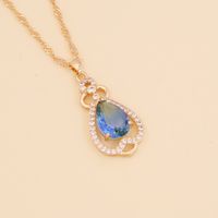Fashion Full Diamond Gradient Glass Pendent Copper Necklace main image 6
