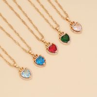 Fashion Multi-color Full Diamond Heart Necklace main image 3