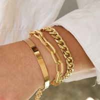 Punk Style Flat Snake Bone Chain Multi-layer Thick Chain Bracelet Set main image 2