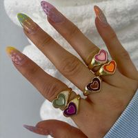 Fashion Double Heart Contrast Color Alloy Dripping Ring main image 1