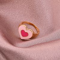 Fashion Double Heart Contrast Color Alloy Dripping Ring main image 3