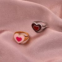 Fashion Double Heart Contrast Color Alloy Dripping Ring main image 4