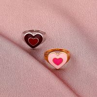 Fashion Double Heart Contrast Color Alloy Dripping Ring main image 5