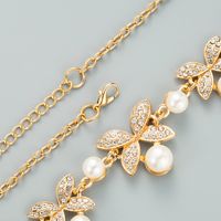 Fashion Golden Leaf Butterfly Inlaid Pearl Rhinestone Earrings Necklace Set main image 5