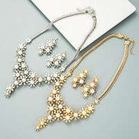 Fashion Multi-layer Alloy Pearl Flower Earrings Necklace Set main image 2