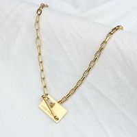 Fashion Splicing Chain Square Brand Lettering Stainless Steel Necklace main image 4
