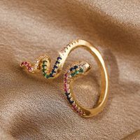 Fashion Zodiac Snake Real Gold Electroplated Copper Inlaid Zirconium Open Ring main image 3