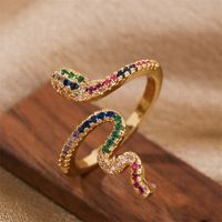 Fashion Zodiac Snake Real Gold Electroplated Copper Inlaid Zirconium Open Ring main image 4