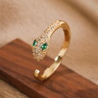 Fashion Zodiac Snake Copper Inlaid Zirconium Open Ring main image 1