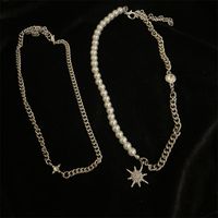 Korean Pearl Chain Eight Pointed Star Pendant Double Layer Necklace main image 5