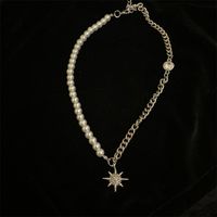 Korean Pearl Chain Eight Pointed Star Pendant Double Layer Necklace main image 6