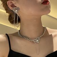 Hip-hop Geometric Thick Chain Heart Necklace Earrings Set main image 3