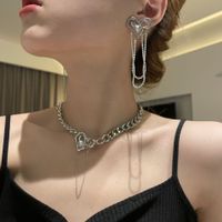 Hip-hop Geometric Thick Chain Heart Necklace Earrings Set main image 4