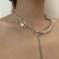Fashion Water Drop Pearl Pendant Peach Pollen Stone Necklace main image 4