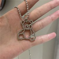 Simple Diamond Bear Pendant Necklace Wholesale main image 5