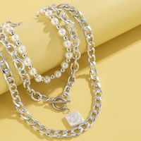 Fashion Retro Pearl Ot Buckle Alloy Multi-layer Beaded Necklace main image 4