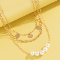 Fashion Pearl Copper Sequin Metal Chain Multilayer Necklace main image 4