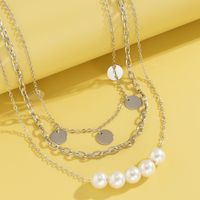 Fashion Pearl Copper Sequin Metal Chain Multilayer Necklace main image 5